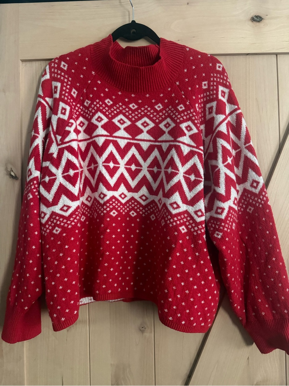 Old Navy Red and White Fair Isle Turtleneck Sweater
